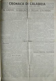 la prima pagina della Cronaca di Calabria dell'11 settembre 1905.jpg